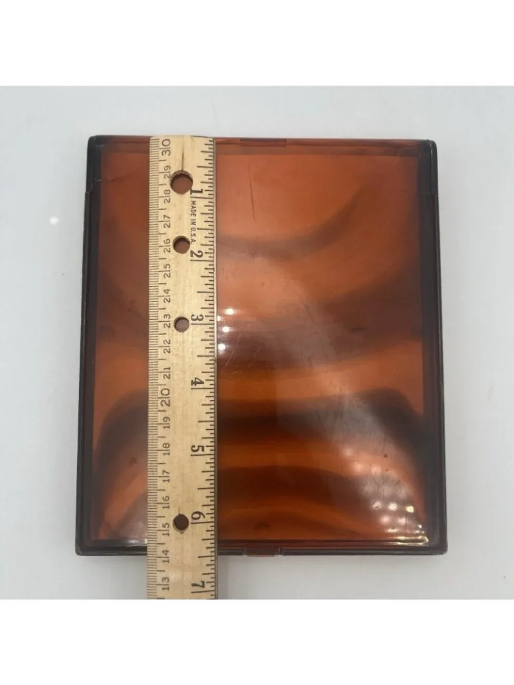 Vintage Brown Lucite Large Compact Mirror 2 Sides Magnification and Normal